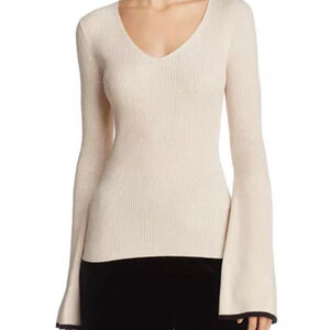 French Connection Virgie Bell-Sleeve Cream Wool Blend V-neck Sweater - Size XS